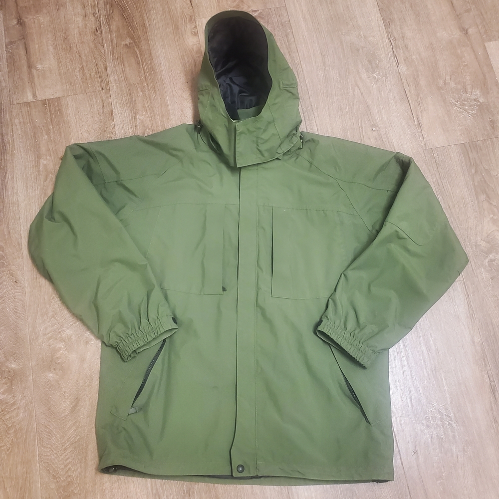 Eddie Bauer WeatherEdge Waterproof Rain Jacket Men's M Olive Green Hooded